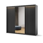 Garderobna omara TERA BLACK 250 z led osvetlitvijo je zasnovana za optimalno organizacijo shranjenih predmetov. Zaradi svojih dimenzij omara ponuja prostorno