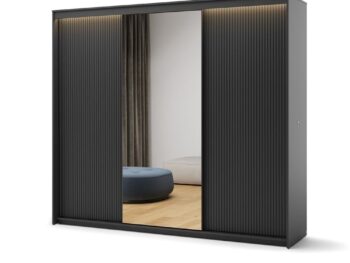 Garderobna omara TERA BLACK 250 z led osvetlitvijo je zasnovana za optimalno organizacijo shranjenih predmetov. Zaradi svojih dimenzij omara ponuja prostorno