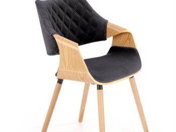 Jedilni stol K396 je dobavljiv v bukev barvi in v črni tkanini. Noge stola so iz masivnega lesa. Dimenzija: - Š:56/G:55/V:77 cm, Material: - blago - črno -