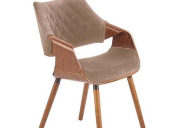 Jedilni stol K396 je dobavljiv v barvi oreha in v svetli rjavi tkanini. Noge stola so iz masivnega lesa. Dimenzija: - Š:56/G:55/V:77 cm, Material: - blago -