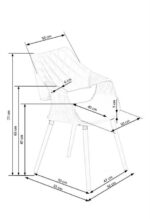 Jedilni stol K396 je dobavljiv v barvi oreha in v svetli rjavi tkanini. Noge stola so iz masivnega lesa. Dimenzija: - Š:56/G:55/V:77 cm, Material: - blago -