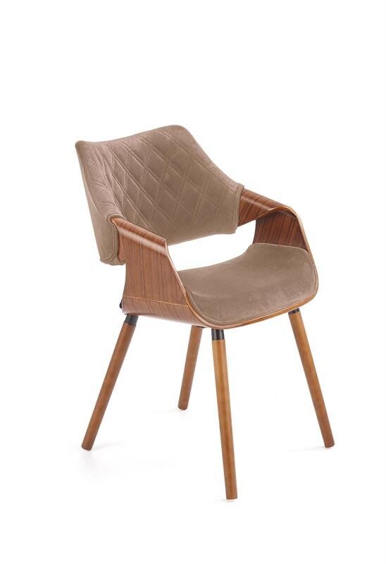 Jedilni stol K396 oreh Jedilni stol K396 je dobavljiv v barvi oreha in v svetli rjavi tkanini. Noge stola so iz masivnega lesa. Dimenzija: - Š:56/G:55/V:77 cm, Material: - blago -