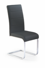 Jedilni stol K85 je dobavljiv v črnem umetnem usnju s kovinskimi inox nogami. Dimenzija: - Š:42/G:56/V:100 cm, Material: - kovinsko podnožje - INOX - črno