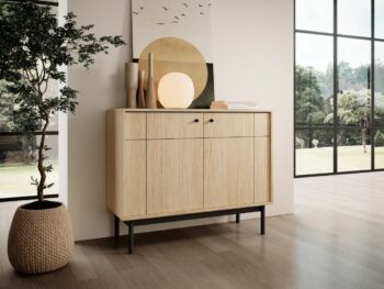 Komoda JAPONI 104 hrast je elegantna in preprosta. Odlično se poda v vsak dnevni prostor. Narejena je iz visokokakovostnih materialov, kar zagotavlja trdnost