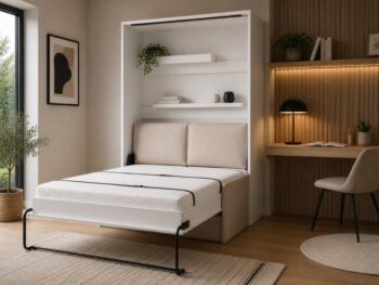 Komplet postelja v omari + kavč ROBIDA 160 x 200 bela mat, vam omogoča, da kateri koli prostor spremenite v popolno uporabno in estetsko privlačno spalnico