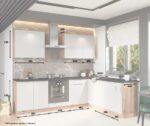 Kuhinjski blok BINKA 200 x 260 cm je dobavljiv v beli barvi. Korpusi so narejeni iz laminirane plošče debeline 16 mm. Laminirane plošče so najpogosteje