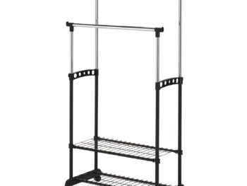 Obe&scaron;alnik NOVA 3, praktičen kovinski obe&scaron;alnik, primeren za va&scaron;o splanico. Barva: - črna / krom Vi&scaron;ina: - 94 cm - 168 cm