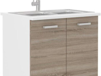 Omara za pomivalno korito META je narejena iz kvalitetne laminirane plošče. Dobavljiv je v sonoma / beli barvi. Korpusi so iz laminirane plošče debeline 16