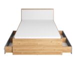 Postelja IRE 120 x 200 cm je modna in elegantna postelja. Pod posteljo sta dva predala za posteljnino. Visok vzglavnik zagotavlja udobno oporo. Narejena je iz