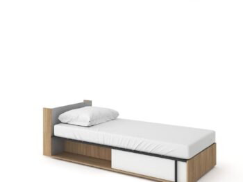 Postelja MELI 90 x 200 s predalom je moderna in elegantna postelja z udobno vzmetnico Bonell in polico v vzglavju. Pod posteljo boste našli velik predal za