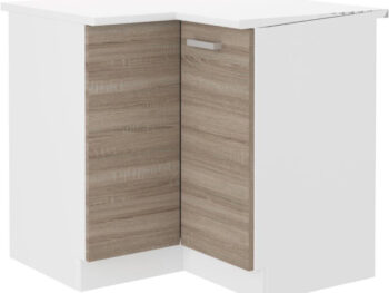 Spodnji kotni kuhinjski element META 89 x 89 je narejen iz kvalitetne laminirane plošče. Dobavljiv je v sonoma / beli barvi. Korpusi so iz laminirane