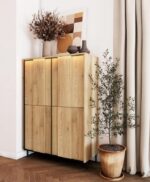 Visoka komoda TOLI 4D hrast je popolna izbira za vse, ki si želijo prostorne, elegantne in funkcionalne komode. S premišljeno razporeditvijo omogoča