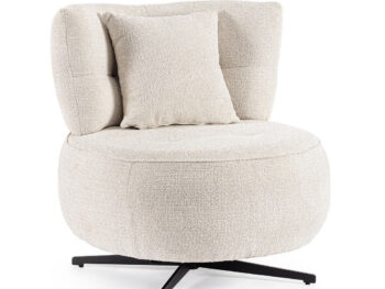 Vrtljiv fotelj GONNIE bež, ima konstrukcijo iz vezanega lesa in jekla. Mehka prevleka je iz poliestra. Podnožje je iz prašno barvanega jekla. Dodatno