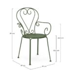 Vrtni stol ETIENNE temno zelena - eksponat v salonu, je narejen iz jekla in ima mat zaključek. Material: - Jeklo Barve: - Zelena Dimenzije: širina: 49 cm