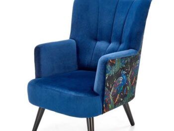 Fotelj PAGONI modra je kakovosten fotelj. Narejen je iz masivnega lesa. Oblazinjen je v žametno blago z vzorcem, ki dodaja eleganco in prefinjenost. Material: