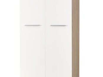 Garderobna omara LIMA REG2 sonoma/bela, izdelana iz laminirane plošče in ABS robovi. Barva: bela visoki sijaj / sonoma Material: laminirana plošča ABS