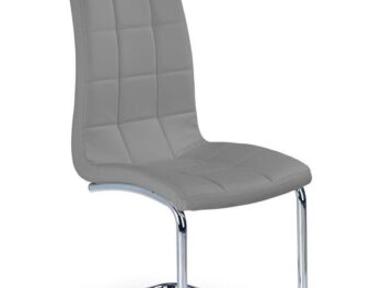 Jedilni stol K147 je dobavljiv v sivem umetnem usnju s kovinskimi inox nogami. Dimenzija: - Š:42/G:55/V:101 cm, Material: - kovinsko podnožje - INOX - sivo