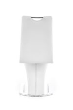 Jedilni stol K188 je dobavljiv v belem umetnem usnju s kovinskimi inox nogami. Dimenzija: - Š:45/G:63/V:101 cm, Material: - kovinsko podnožje - INOX - belo