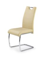 Jedilni stol K211 je dobavljiv v bež umetnem usnju s kovinskimi inox nogami. Dimenzija: - Š:42/G:60/V:97 cm, Material: - kovinsko podnožje - INOX - bež