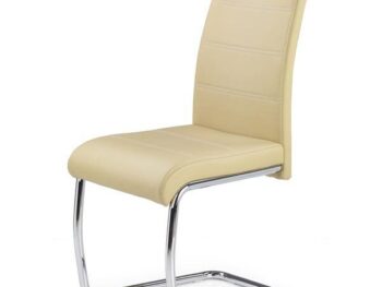 Jedilni stol K211 je dobavljiv v bež umetnem usnju s kovinskimi inox nogami. Dimenzija: - Š:42/G:60/V:97 cm, Material: - kovinsko podnožje - INOX - bež