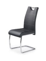 Jedilni stol K211 je dobavljiv v črnem umetnem usnju s kovinskimi inox nogami. Dimenzija: - Š:42/G:60/V:97 cm, Material: - kovinsko podnožje - INOX - črno