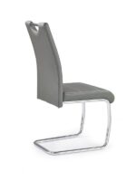 Jedilni stol K211 je dobavljiv v sivem umetnem usnju s kovinskimi inox nogami. Dimenzija: - Š:42/G:60/V:97 cm, Material: - kovinsko podnožje - INOX - sivo