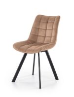 Jedilni stol K332 je dobavljiv v bež barvi. Noge stola so iz kovine prašno barvane. Dimenzija: - Š:46/G:61/V:84 cm, Material: - velvet tkanina BLUVEL 28 -