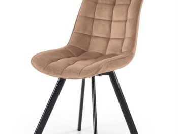 Jedilni stol K332 je dobavljiv v bež barvi. Noge stola so iz kovine prašno barvane. Dimenzija: - Š:46/G:61/V:84 cm, Material: - velvet tkanina BLUVEL 28 -
