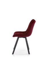 Jedilni stol K332 je dobavljiv v bordo barvi. Noge stola so iz kovine prašno barvane. Dimenzija: - Š:46/G:61/V:84 cm, Material: - velvet tkanina BLUVEL 59 -