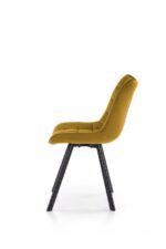 Jedilni stol K332 je dobavljiv v gorčični barvi. Noge stola so iz kovine prašno barvane. Dimenzija: - Š:46/G:61/V:84 cm, Material: - velvet tkanina BLUVEL