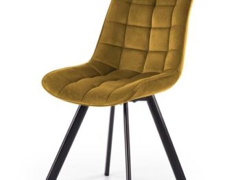 Jedilni stol K332 je dobavljiv v gorčični barvi. Noge stola so iz kovine prašno barvane. Dimenzija: - Š:46/G:61/V:84 cm, Material: - velvet tkanina BLUVEL