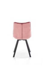 Jedilni stol K332 je dobavljiv v roza barvi. Noge stola so iz kovine prašno barvane. Dimenzija: - Š:46/G:61/V:84 cm, Material: - velvet tkanina BLUVEL 52 -