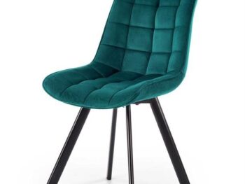 Jedilni stol K332 je dobavljiv v zeleni barvi. Noge stola so iz kovine prašno barvane. Dimenzija: - Š:46/G:61/V:84 cm, Material: - velvet tkanina BLUVEL 85 -