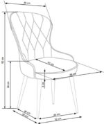 Jedilni stol K366 je dobavljiv v zeleni barvi. Noge stola so iz kovine prašno barvane. Dimenzija: - Š:52/G:58/V:92 cm, Material: - tkanina velvet BLUVEL 78 -