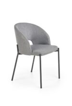 Jedilni stol K373 je dobavljiv v sivi barvi. Noge stola so iz kovine prašno barvane. Dimenzija: - Š:51/G:57/V:77 cm, Material: - tkanina - kovina