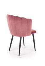 Jedilni stol K386 je dobavljiv v roza barvi. Noge stola so iz kovine prašno barvane. Dimenzija: - Š:60/G:58/V:84 cm, Material: - tkanina - kovina