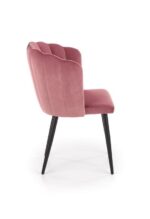 Jedilni stol K386 je dobavljiv v roza barvi. Noge stola so iz kovine prašno barvane. Dimenzija: - Š:60/G:58/V:84 cm, Material: - tkanina - kovina