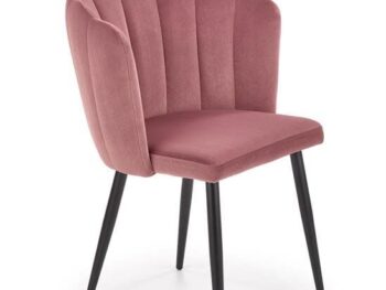 Jedilni stol K386 je dobavljiv v roza barvi. Noge stola so iz kovine prašno barvane. Dimenzija: - Š:60/G:58/V:84 cm, Material: - tkanina - kovina