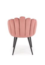 Jedilni stol K410 je dobavljiv v roza barvi. Noge stola so iz kovine prašno barvane. Dimenzija: - Š:65/G:62/V:85 cm, Material: - tkanina - kovina
