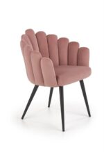 Jedilni stol K410 je dobavljiv v roza barvi. Noge stola so iz kovine prašno barvane. Dimenzija: - Š:65/G:62/V:85 cm, Material: - tkanina - kovina