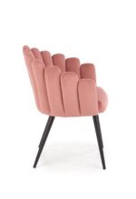 Jedilni stol K410 je dobavljiv v roza barvi. Noge stola so iz kovine prašno barvane. Dimenzija: - Š:65/G:62/V:85 cm, Material: - tkanina - kovina