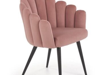Jedilni stol K410 je dobavljiv v roza barvi. Noge stola so iz kovine prašno barvane. Dimenzija: - Š:65/G:62/V:85 cm, Material: - tkanina - kovina