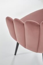 Jedilni stol K410 je dobavljiv v roza barvi. Noge stola so iz kovine prašno barvane. Dimenzija: - Š:65/G:62/V:85 cm, Material: - tkanina - kovina