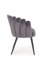 Jedilni stol K410 je dobavljiv v sivi barvi. Noge stola so iz kovine prašno barvane. Dimenzija: - Š:65/G:62/V:85 cm, Material: - tkanina - kovina