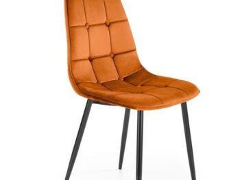 Jedilni stol K417 je dobavljiv v cimet barvi. Noge stola so iz kovine prašno barvane. Dimenzija: - Š:44/G:56/V:87 cm, Material: - velvet tkanina BLUVEL 4215