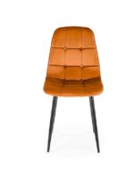 Jedilni stol K417 je dobavljiv v cimet barvi. Noge stola so iz kovine prašno barvane. Dimenzija: - Š:44/G:56/V:87 cm, Material: - velvet tkanina BLUVEL 4215
