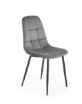 Jedilni stol K417 je dobavljiv v sivi barvi. Noge stola so iz kovine prašno barvane. Dimenzija: - Š:44/G:56/V:87 cm, Material: - velvet tkanina HRL 21 -