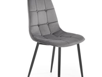 Jedilni stol K417 je dobavljiv v sivi barvi. Noge stola so iz kovine prašno barvane. Dimenzija: - Š:44/G:56/V:87 cm, Material: - velvet tkanina HRL 21 -