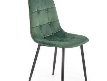 Jedilni stol K417 je dobavljiv v zeleni barvi. Noge stola so iz kovine prašno barvane. Dimenzija: - Š:44/G:56/V:87 cm, Material: - velvet tkanina HLR 57 -
