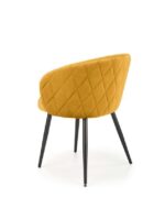 Jedilni stol K430 črn je dobavljiv v rumeni barvi. Noge stola so iz kovine prašno barvane. Dimenzija: - Š:61/G:54/V:77 cm, Material: - žametna tkanina
